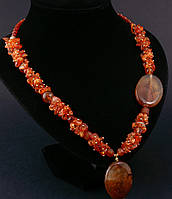 Ожерелье с подвеской из натурального камня сердолик, кварц, агат авторской работы