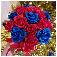 Сині троянди, квіти з мила, букет з квітами з мильної піни, букет для мами, оригінальний подарунок