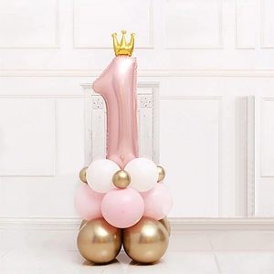 Цифра 1 на підставці з кульок | Для дівчинки | Рожева королева