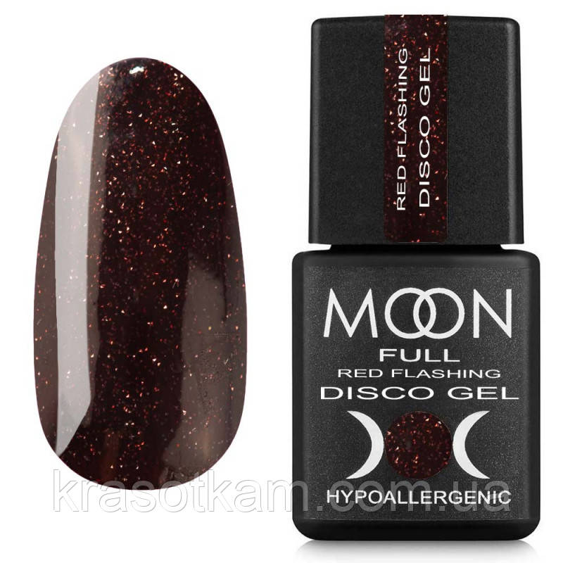 Гель-лак світловідбивний Disco Gel Moon Full Red Flashing NoRF10 винний із шимером, 8 мл.