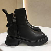 Ботинки женские зимние черные натуральная кожа + цигейка на молнии H1361-Z1580M-3206 Brokolli 3046