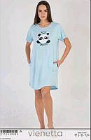 Ночная рубашка женская хлопковая с карманами Панда Vienetta Турция, голубой