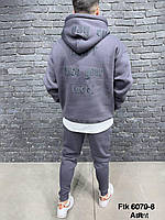 Мужской спортивный костюм зима с надписью (антрацит) красивый комплект штаны худи трехнитка А6079-8