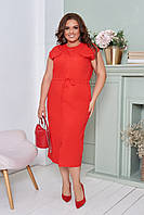 Стильное облегающее женское платье-сарафан ниже колен,с карманамиЛён 50-52,54-56 Цвет 7 Красный