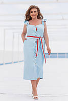 Стильное женское платье-халат,рукава крылышки,пуговицы Миди Джинс-коттон 50-52,54-56 Цвет2 Голубой