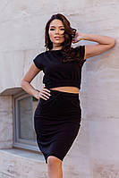 Модний жіночий стильний спортивний костюм, скорочений топом і спідничкою з розрізом Двунітка 42-44,44-46Цвет2 Чорний