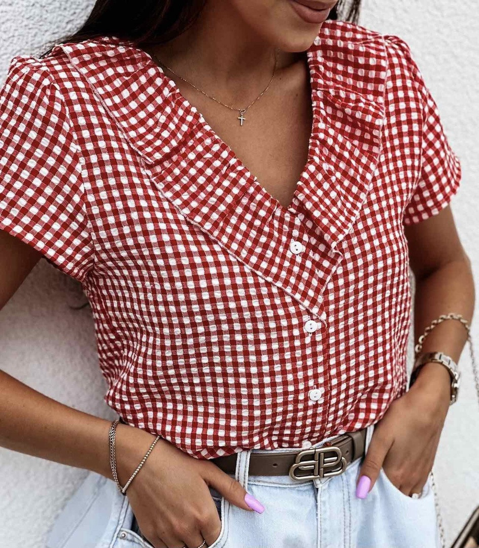 Модна жіноча котонова блузка-сорочка з комірцем на ґудзиках,: котон 42-44,46-48 Кольори2 Червона