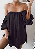 Стильное модное женское платье-туника,оголённые плечики,идёт с пояском Мини.Софт 42-46 Цвет чёрный
