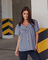Модная женская коттоновая блузка-рубашка с воротничкомв клетку на пуговицах,:коттон 50-52.54-56 Цвета2 Чёрный