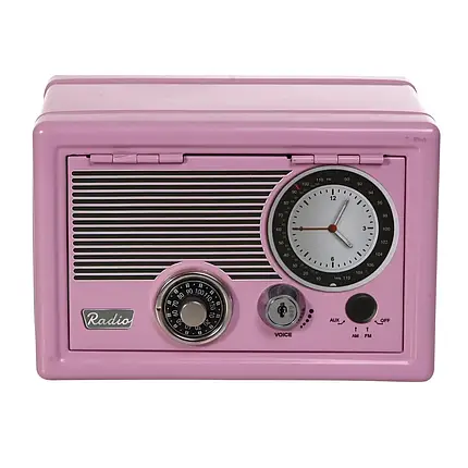 Скарбничка Сейф металевий дитячий Metal Safe Radio Радіо Рожевий, фото 1