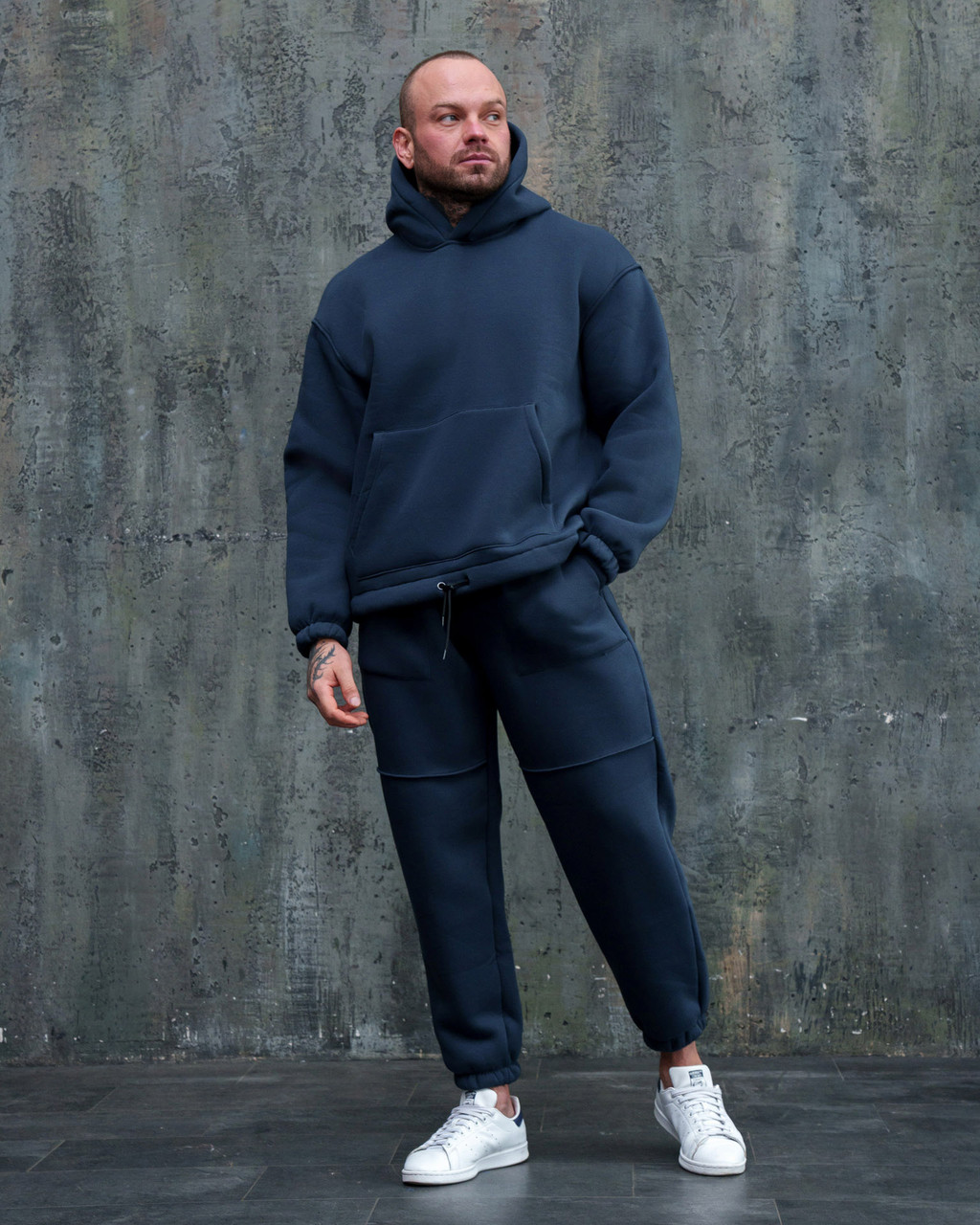 Теплий Спортивний костюм оверсайз зимовий на флісі графіт, фото 1