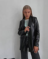 Діловий стильний жіночий жакет/піджак. Відкладний комір, ґудзик Екошкіра 42-44, 44-46 Колір Чорний