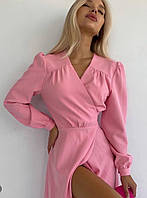 Модне літнє стильне плаття із заходом, з воланчиком низом спідниці Костюмка 42-46 Кольори 5 Рожевий