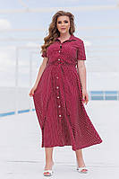 Стильное летнее женское платье-халат,на пуговицах с поясом,отрезная талия 50-52,54-56 Супер софт Цвет4 Бордо