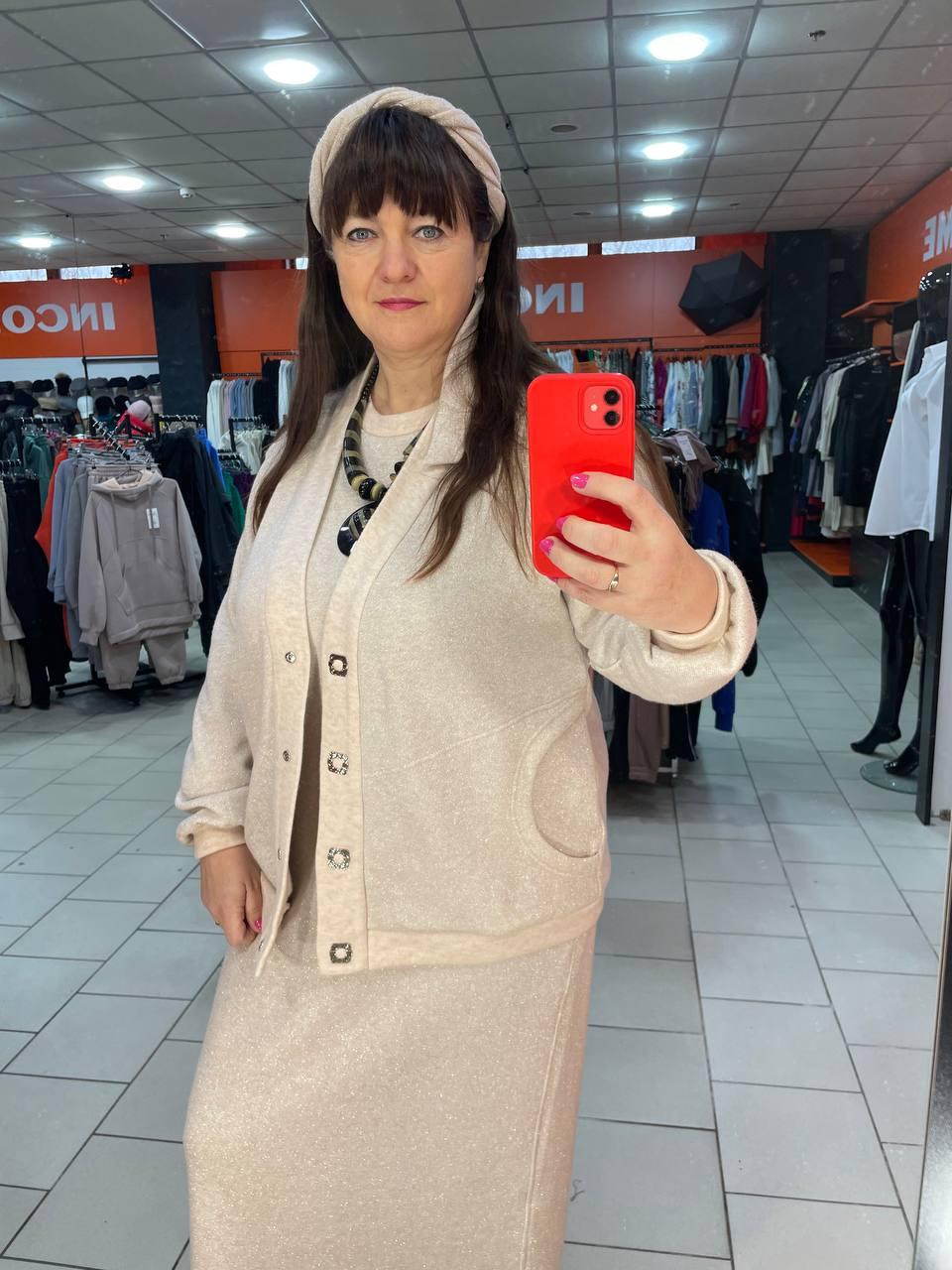 Жіночий теплий кардиган оверсайз беж люрекс, фото 1