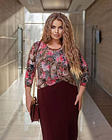 Супер стильное женское платье Верх масло с шифоновой перелинкой, низ креп 54,56,58,60,62 Цвет как на фото