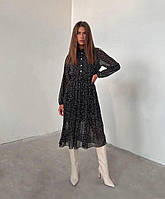 Супер стильное женское платье в горошек Супер Софт принт 42-44,44-46 Цвета3 Черный