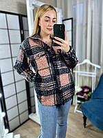 Стильна тепла жіноча сорочка. Накладні кишені, тканина букле. Розміри: 42, 44,46,48. Кольори1 Чорний + беж
