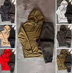 Жіночий спортивний костюм на флісі теплий стильний із худі, хакі, сірий, білий, червоний, бежевий, чорний