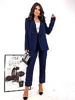 Модний жіночий елегантний класичний костюм-двійка Двобортний піджак + штани Костюмка 42-44,46-48 Кольори