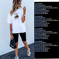 Стильный модный женский костюм,футболка+велотреки Турецкий кулир 42-44, 44-46 Цвет черный