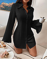 Стильное модное женское приталенное платье-рубашка,с клешёнными удлинёнными рукавами Креп костюмка 42-44;46-48