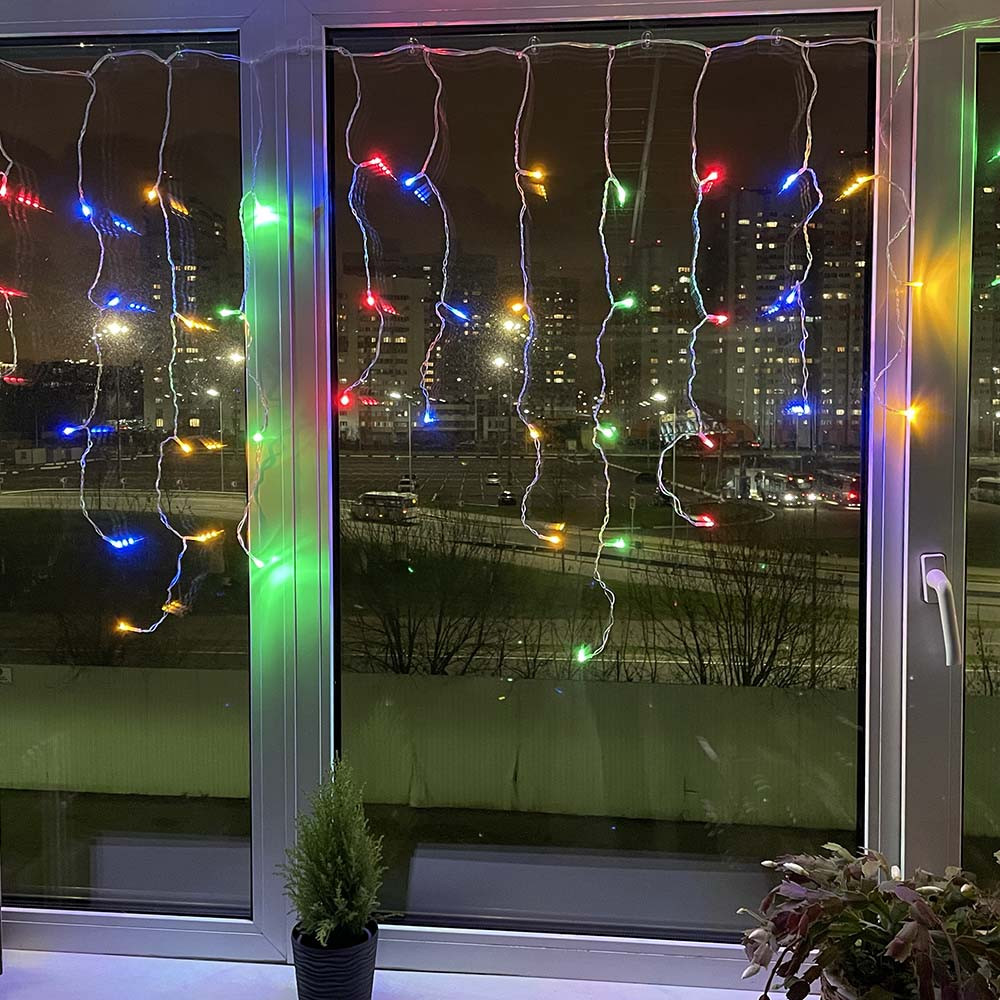 Гирлянда Бахрома 100 светодиодов 3м x 0.6м разноцветная 220В Новогодняя гирлянда для украшения дома - фото 6 - id-p2043848037