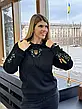Тепле жіноче худі з капюшоном і принтом як у вишиванки бежева кофта, фото 11