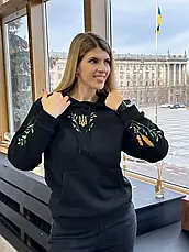 Святкове жіноче худі на флісі з принтом у вигляді вишивки з капюшоном біле, фото 5