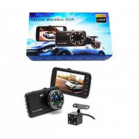 Видеорегистратор автомобильный с цикличным режимом записи и стабилизатором изображения Full HD 2 камеры 1080p