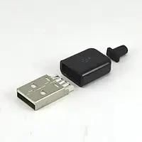 Штекер usb тип A, під шнур, бакеліт, чорний