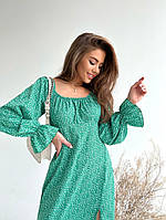 Стильное модное женское платье Манжетики,плечи на резинке, сбоку змейка Софт принт мелкие цветочки42-44,46-48
