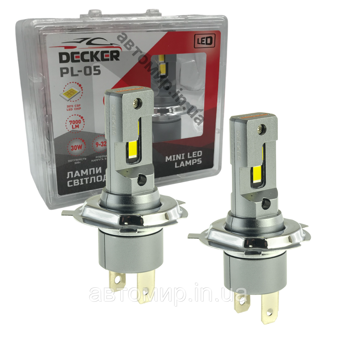 Лампа світлодіодна для фар DECKER LED PL-05 H4 5000K 7000 LM 30W 2шт комплект