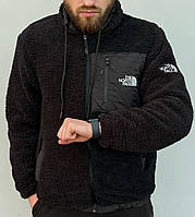 Плюшевая мужская куртка, спортивная флисовая мягкая кофта черного цвета стильная толстовка