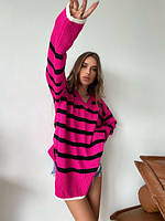 Модная стильная женская удлинённая туника-худи в полосочку Вязка 42-46 (универсал) Цвета 3 Розовый