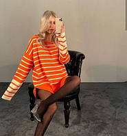 Модная стильная женская удлинённая туника-худи в полосочку Вязка 42-48 (универсал) Цвета 2 Оранж