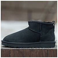 Женские зимние UGG Classic Ultra Mini Black Suede, теплые черные замшевые угги ультра мини ботинки уги