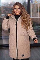 Женское зимнее пальто на синтепоне больших размеров бежевое 48-50,52-54,56-58