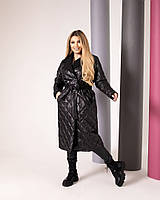 Женское пальто осень - зима на синтепоне больших размеров 52-54 черное