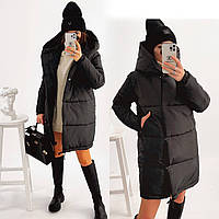 Теплющая зимняя куртка женская -пуховик с капюшоном Размеры 42, 44, 46, 48, 50,52, 54, 56 черная