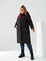 Зимнее супер теплое пальто на синтепоне больших размеров черное. Размер 48,50,52,54,56,58