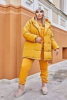 Костюм тройка зимняя куртка и костюм на флисе желтый/горчица большого размера. Размеры 50-52, 54-56, 58-60