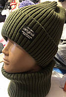 Комплект Оріджінал зимовий в язаний для підлітків від 8 років/шапка і баф/повний фліс