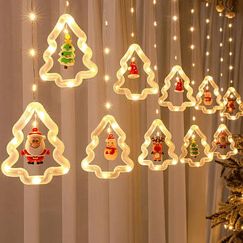 Гірлянда штора від мережі, 3м, "Фігурки в ялинці", Білий / Новорічні світлодіодні гірлянди