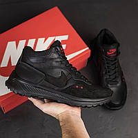 Мужские кожаные зимние кроссовки Nike с мехом, спортивные мужские ботинки Nike зимние, черные ботинки из кожи