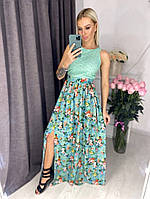 Літнє жіноче плаття-сарафан з зав'язкою ззаду по талії, розрізом по спідниці Батист+софт+підклад 42-44Цвет1