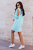 Стильное женское платье-туника свободного кроя,открытые плечи Мини Двунитка 42-46 Цвет 5 Ментол