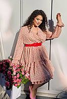 Модное стильное женское платье с поясом (короткое) Шифон принт, подкладка 48/50;52/54;56/58 Цвета как на фото