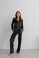 Женская велюровая пижама теплая черного цвета со штанами