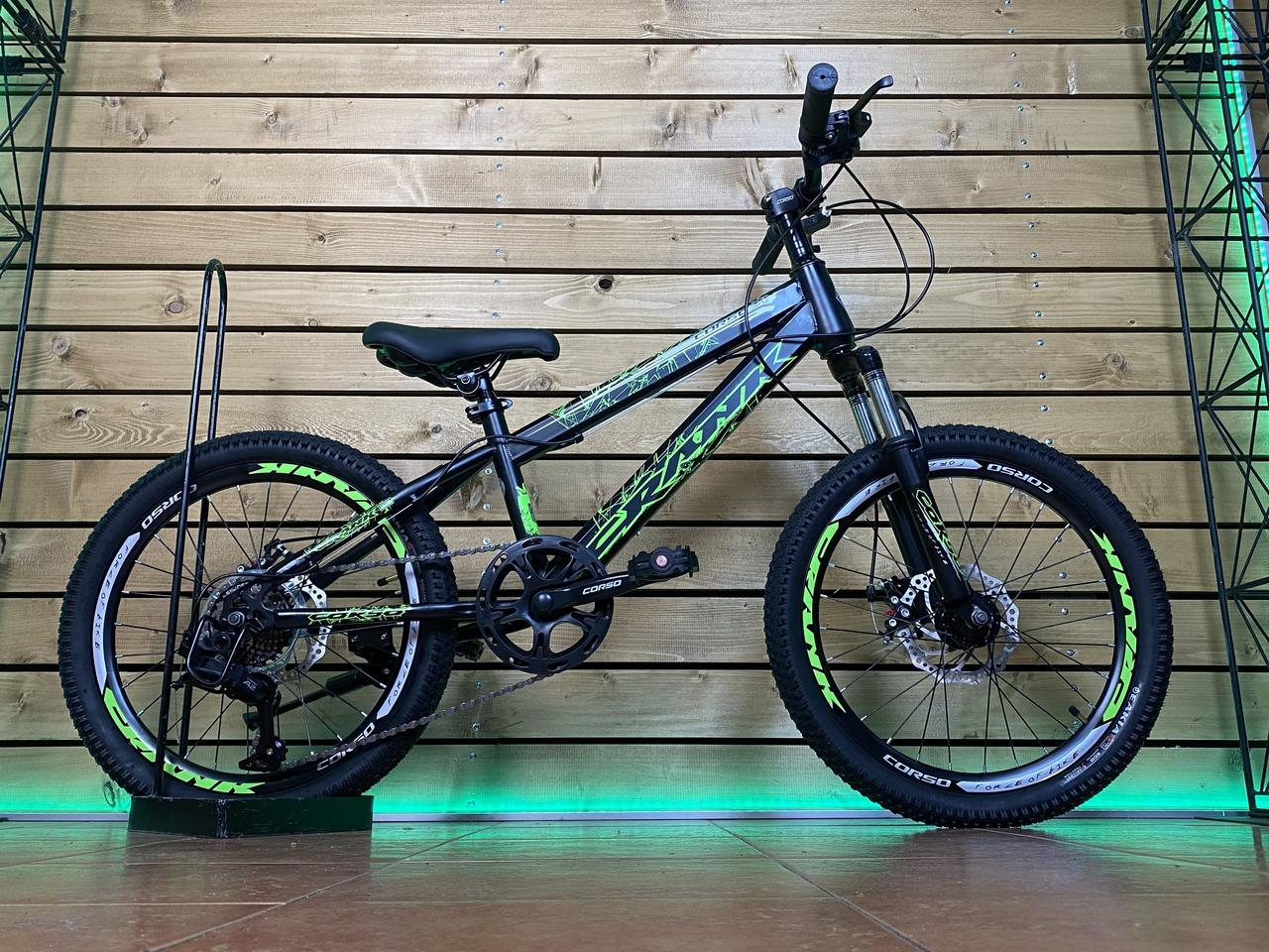 Дитячий велосипед 20" Corso Crank CR-20440 чорно-зелений на зріст 110-125 см